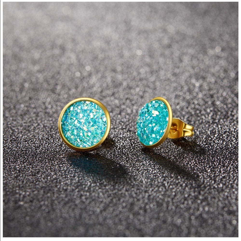Orange Iridescent Stud Earrings - Picture 3 of 6